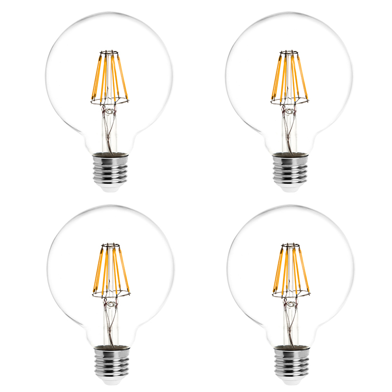 G30 E26/E27 8W LED Vintage Antique Filament Light Bulb, 75W Equivalent, 4-Pack, AC100-130V or 220-240V